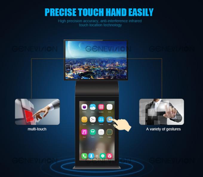 中国の製造業者HDスクリーンはネットワーキングの自由で永続的なデジタル表記だけまたは人間の特徴をもつ二重スクリーンのキオスクに立ちます