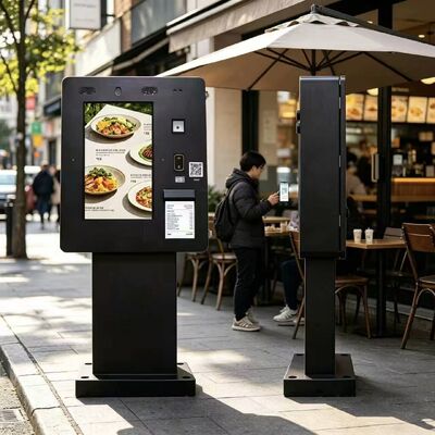 卸売屋外ドライブスルーセルフチェックアウトキオスク24インチファーストフードセルフオーダー支払いキオスクマシンドライブスルー屋外セルフオーダーキオスクファーストフードセルフチェックアウトPOSターミナル、プリンターQRスキャン付き