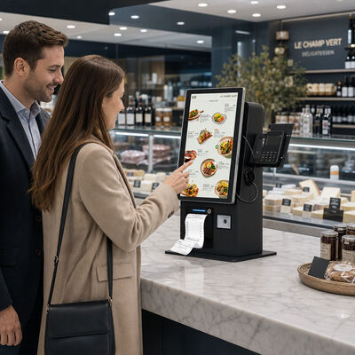 21.5 inch Touch Screen Self Service Kiosk with 80mm Thermal Printer and QR Scanner for Fast Food Restaurants and Retail Shops
